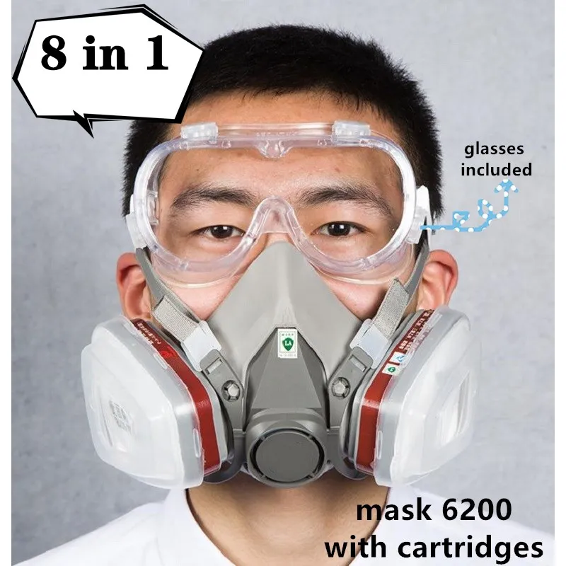 Respirador de máscara de Gas 6200 para pintura, tela de goma con cartucho, gafas protectoras de pulverización, decoración de la industria química