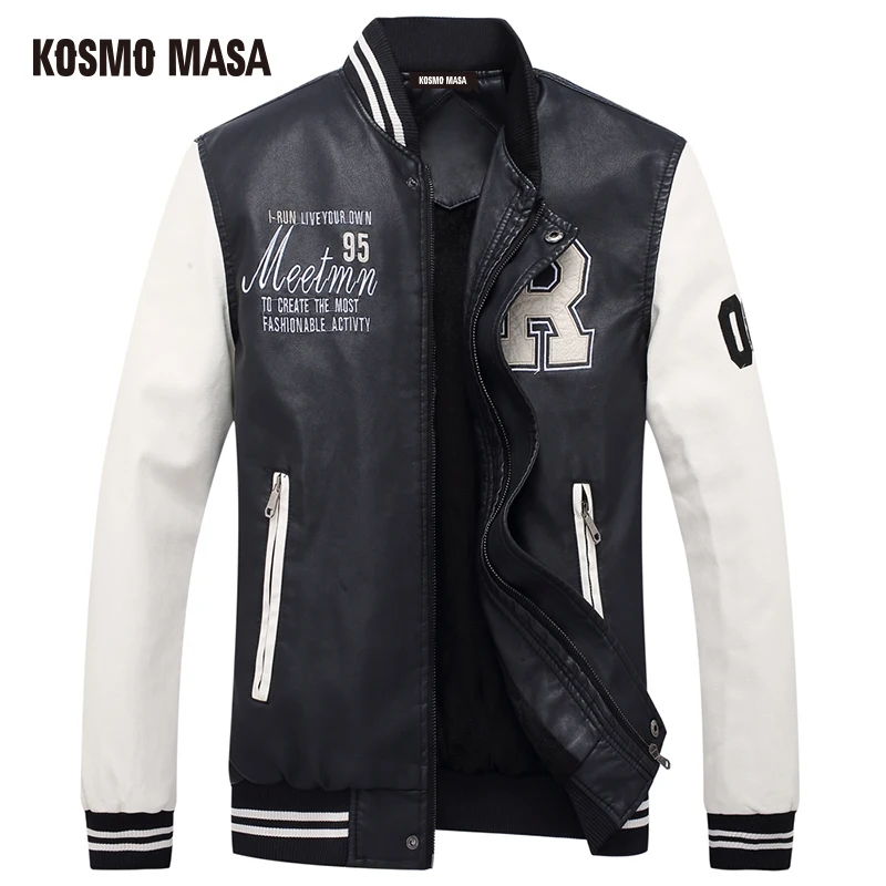 

KOSMO MASA Black Motorcycle Coats Leather Jacket Mens Winter Male Fur Slim Faux Pu Plus Size 4XL Leather Jackets For Men MF024
