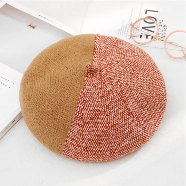 Camel orange Корейская версия британской мозаичной решетки шляпа "Бейли" Женская шерстяная шляпа японская тыква шляпа художника 053 - Цвет: Camel orange