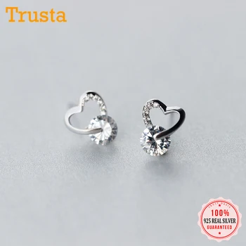 

Trusta 100% 925 Sterling Silver Jewelry Fashion Cute Tiny 9mmX10mm Hollow CZ Heart Stud Earrings Gift For Girls Kids Lady DS545