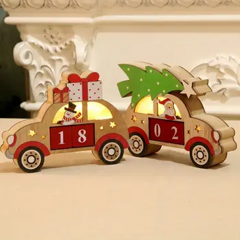 

Christmas Advent Calendar Wooden Light Up LED Vehicle Design With Painted Blocks Holiday Home Ornament Decor 2020 Kids Gifts
