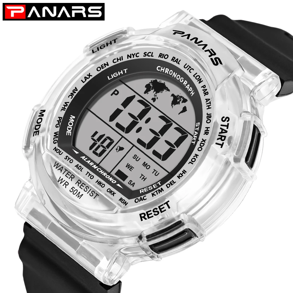 Children's Watches 50m Waterproof PANARS LED Multifunction Dual Tim Digital Kids Wrist Watches Children Watch For Boy Girl
