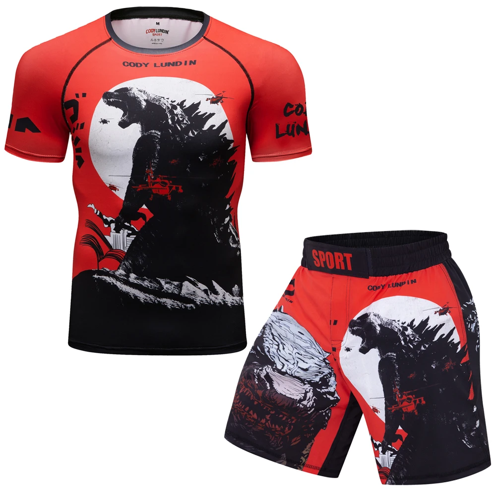 MMA BJJ Rashguard T Shirts+Pants Rash Guard Fitness Tracksuit Boxing Jerseys Muay Thai Compression Men MMA Kickboxing Sport Suit