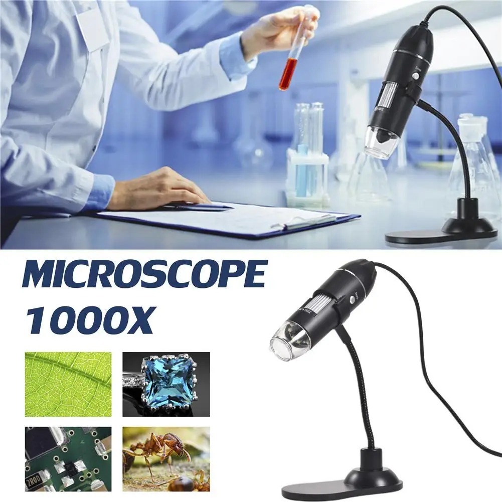 USB цифровой микроскоп 1000X2 млн пикселей электронный микроскоп Эндоскоп зум Камера лупа+ гибкий шланг Подставка для ПК