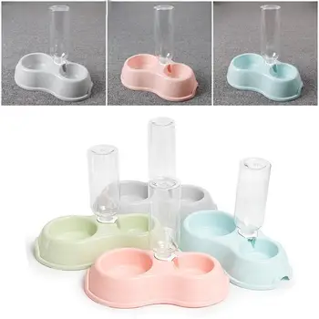 

Cat Automatic Feeder Dog Double Bowls Puppy Water Dispenser Drinking Fountain Kitten Eating Dish Bottle Round Food Bowl Supplies