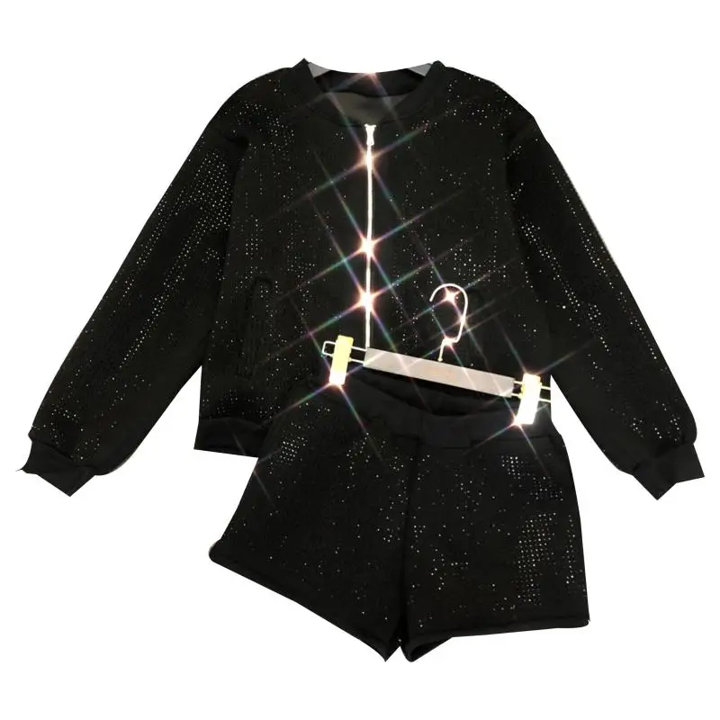 Осенняя Новинка Звездное горячее сверление пространство хлопковая куртка на молнии+ шорты костюм из двух предметов для женщин