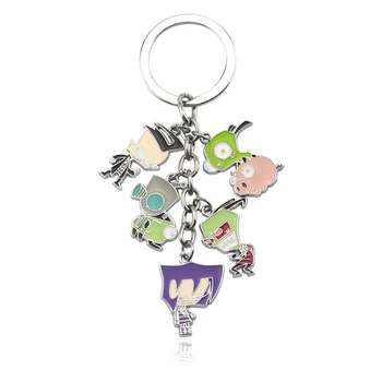 

Anime cosplay Invader Zim Key chains Metal Figures Keychain Fashion Christmas Jewelry Gift Keyring