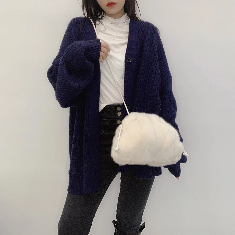 2021 New Bag Female Imported Mink Fur Hairy Cloud Bag Dumpling-shaped Bag Whole Mink One-shoulder Messenger Bag