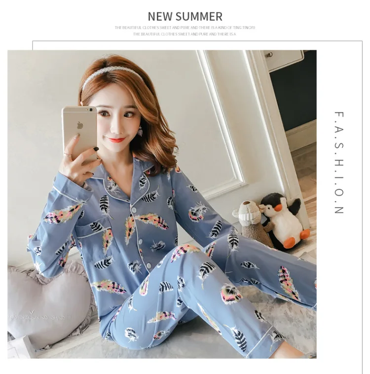 Take the Amount of Hot Selling Spring New Style Pajamas Women Long Sleeve Trousers Cardigan Korean-style Homewear Set Cardigan 2