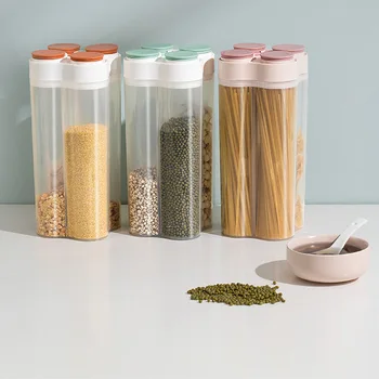 

4 Grids Large Airtight Cans Grain Storage Box Kitchen Beans Dried Goods Bottles Food Storage Tanks