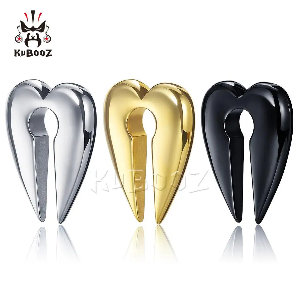 Kubooz Exquisite Fine Piercing Jewelry Stainless Steel Heart Ear Weight Plugs Earrings Stretchers Expanders Pair Selling