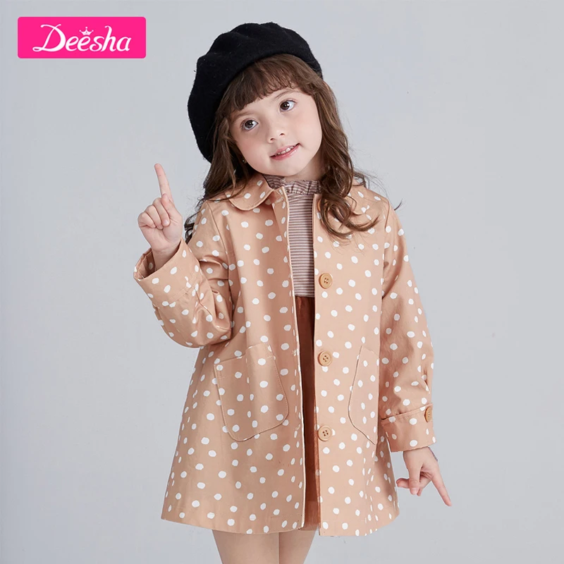 

Fall Baby Toddlers Girls Trench Windbreaker Kids Children Clothing Dot Printed Clothes Long Sleeve Button Down Outerwear Coat