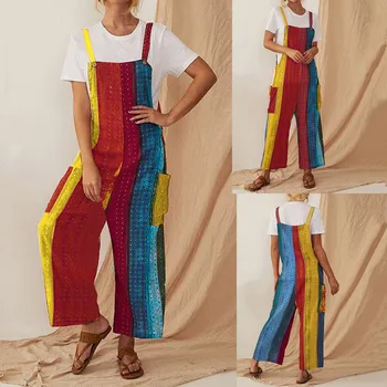 

jumpsuit women summer 2020 elegant colorful striped bodysuit ladies Spaghetti-Strap casual strapless jumpsuit with Pockets#y5
