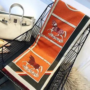 

Luxury brand Winter New Carriage Scarf Women cashmere fashion Warm Pashmina Foulard Lady ThickenTassels Soft Bufanda Shawls