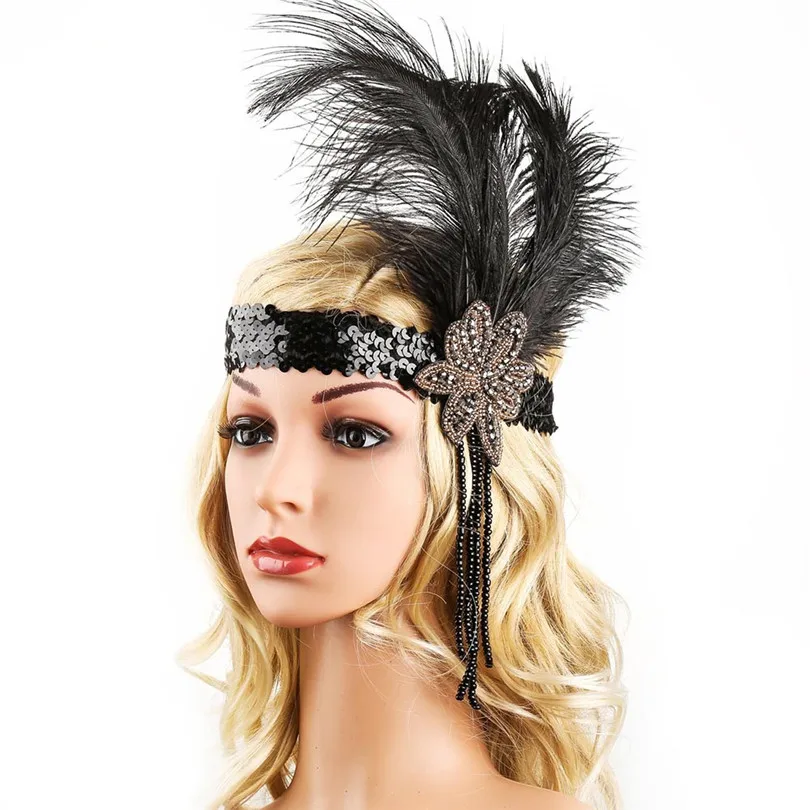 Great gatsby headpiece vintage 1920s pena bandana borlas lantejoulas