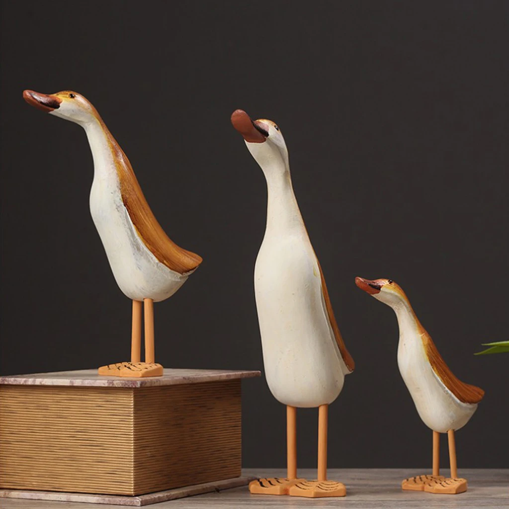 3pcs Wooden Duck Statues Animal Model Figurines Miniatures Decor for Home Outdoor Garden Lawn Ornaments | Дом и сад