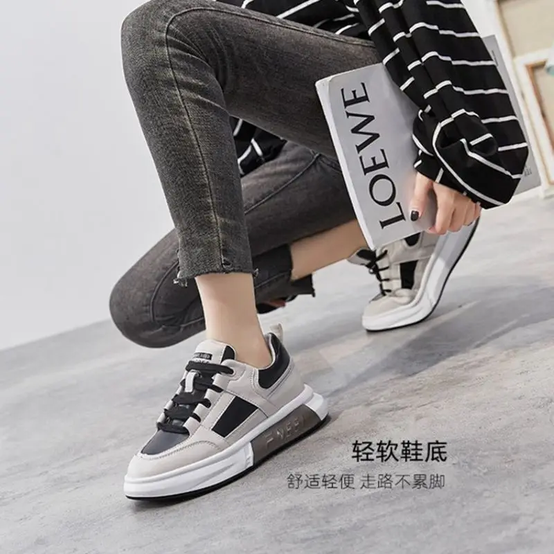 Women's Sports Shoes Color Matching Shoes 2021 New Fashion Thick Soled Soft Leather Sports Shoes Heightening Small White Shoes