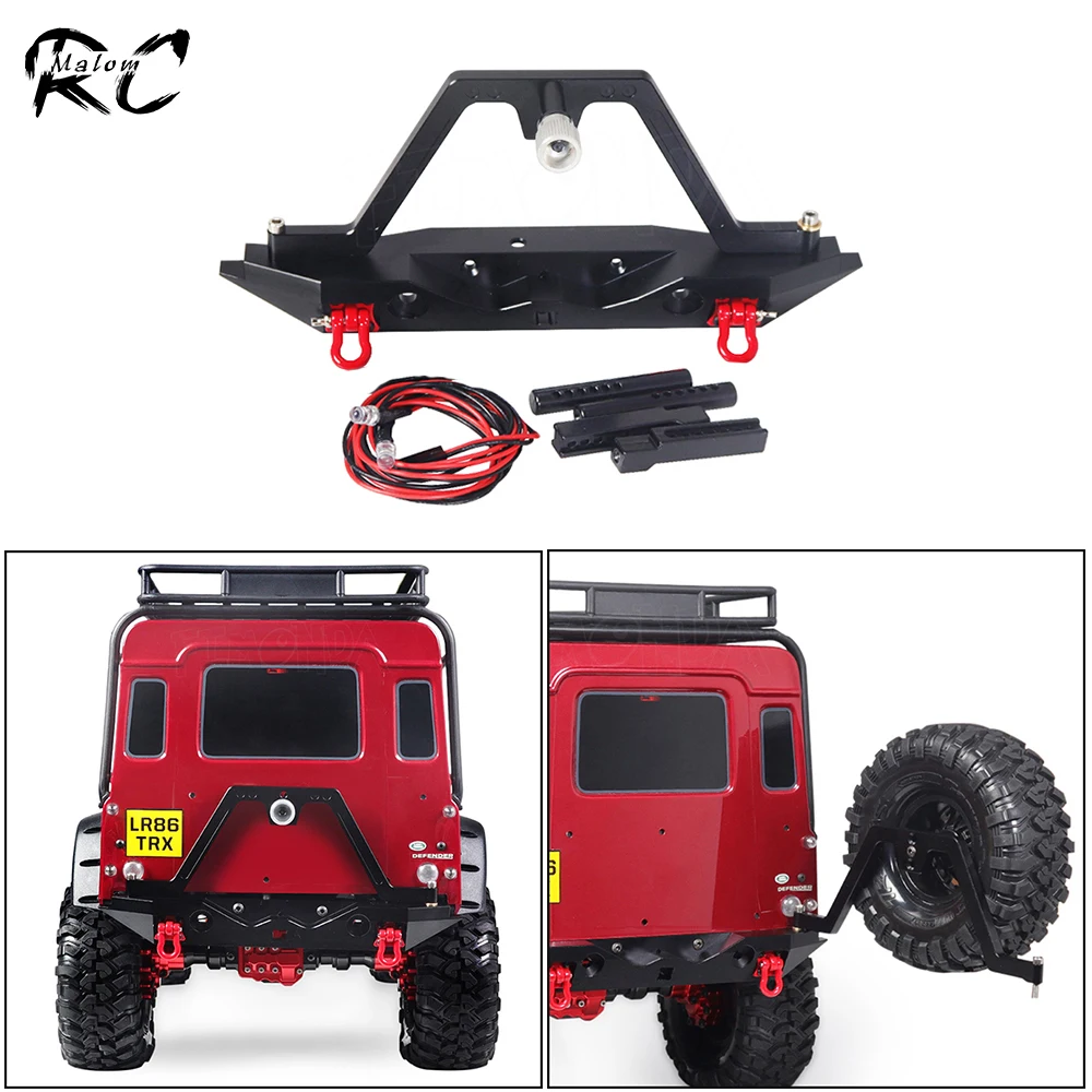 Metal Rear Bumper TRX4 Bumper with Spare Wheel Holder LED Light for 1/10 RC Crawler Traxxas TRX4 Defender D110 D90 Axial SCX10