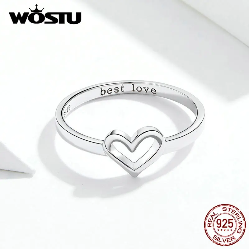 WOSTU Новое поступление Настоящее 925 пробы Серебряная форма любви простой дизайн, Серебристый кольца для женщин модный подарок BKR578