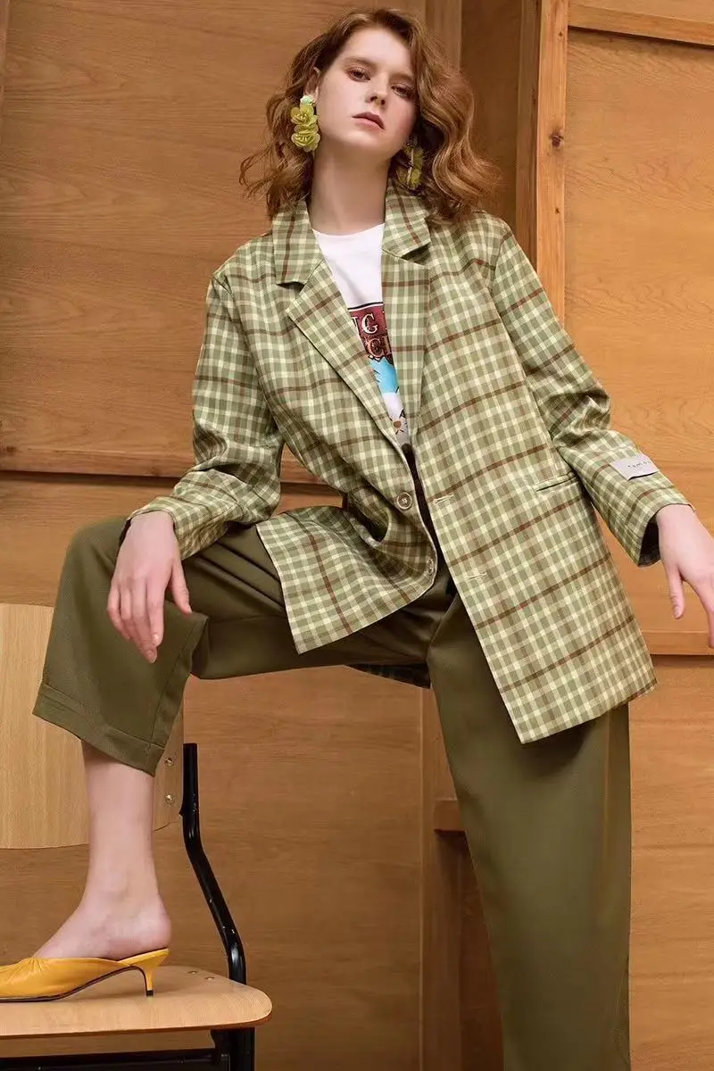 denim jacket women xintiandi korean fashion clothing plaid blazer womens blazers women suit jacket