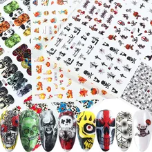 12 шт Хэллоуин наклейки для ногтей Череп Кость тыква летучая мышь Вода Переводные слайдеры ужас зомби наклейки призрак маникюр декор для ногтей JIBN/A