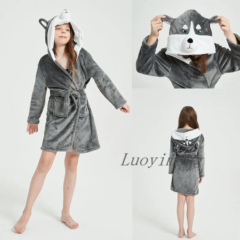 Kids Unicorn Hooded Bathrobe Children's Night Gown Bath Robe Kigurumi Animal Sleepwear For Girls Boys Clothes Towel Bath Robes