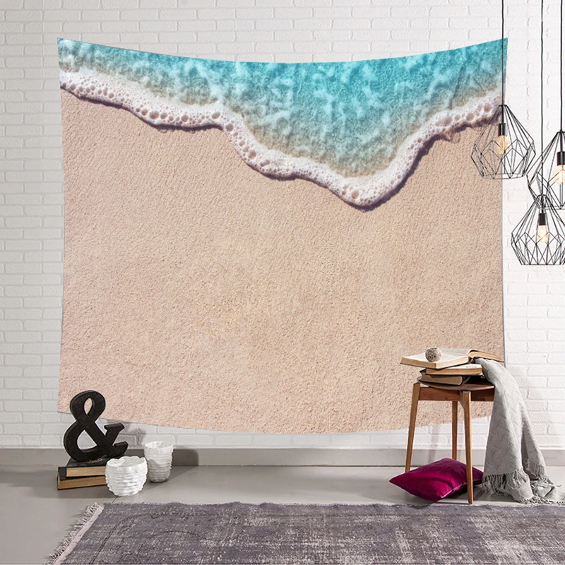 Песчаный пляж напечатанный гобелен океан Природный Пейзаж Настенный штора-гобелен настенный гобелен художественный ковер покрывало пляжный коврик