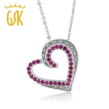 GemStoneKing Красивая подвеска в форме сердца с рубином и бриллиантом, 925 пробы серебряные ювелирные изделия для женщин