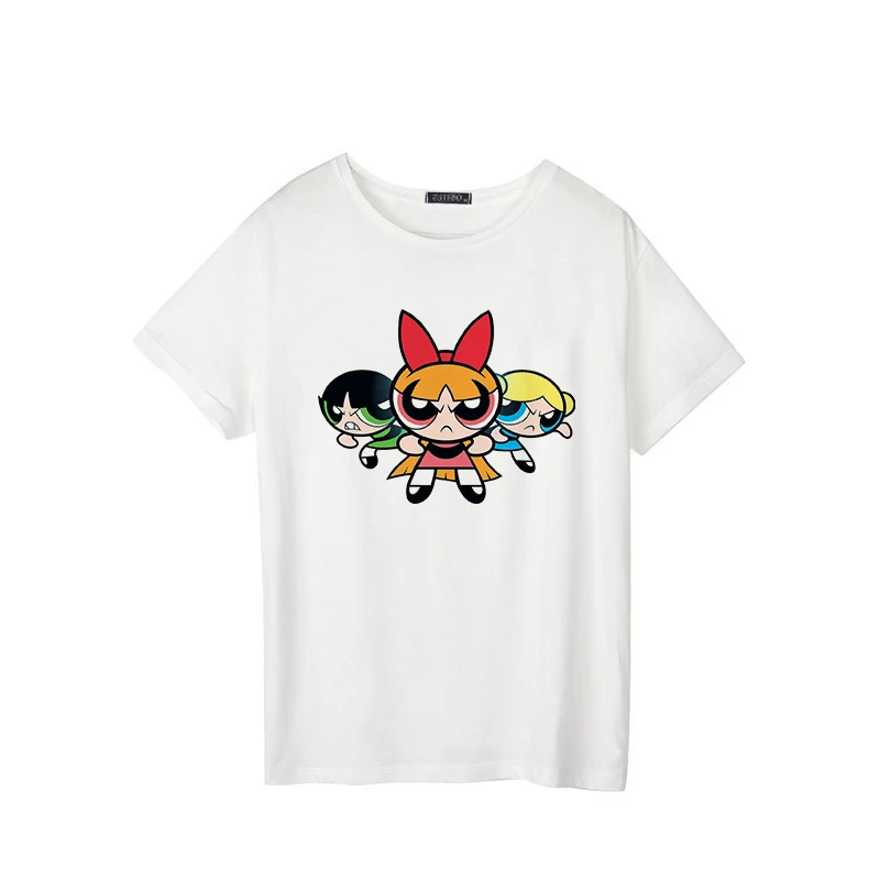 Powerpuff/Летняя футболка для девочек новые модные футболки с короткими рукавами