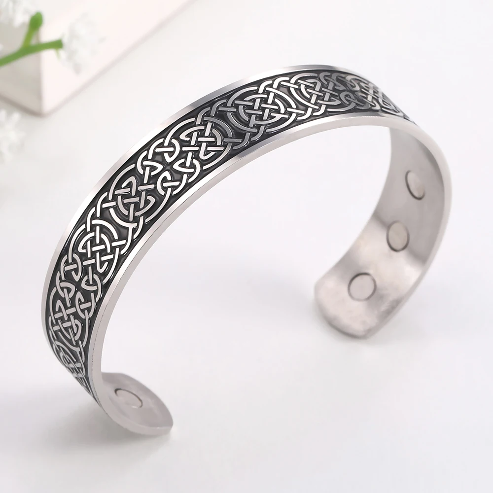 Triquetra Viking человек, снимающий следы мигрени усталость, стимулирует циркуляцию крови, магнит, браслеты из нержавеющей стали, Браслет-манжета