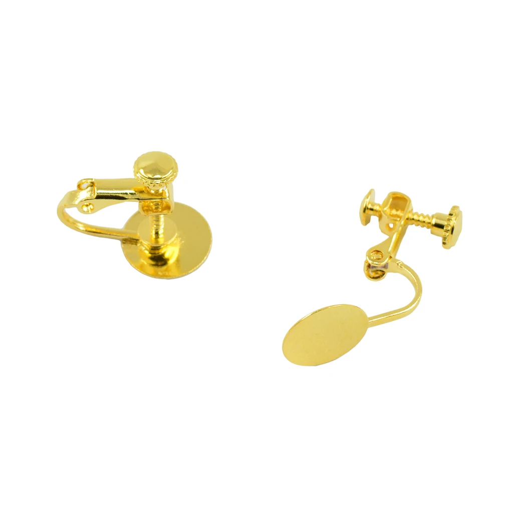 20pcs Gold silver color Tone Blank Earrings Bases with 12mm Flat Glue Pad Clip On Screw Earring Jewelry Findings for Non Pierced Ears