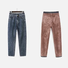 Женские джинсы-шаровары, вельветовые винтажные джинсы для мальчиков, зимние женские джинсовые штаны, свободные брюки с высокой талией, флисовые теплые хлопковые брюки Mujer