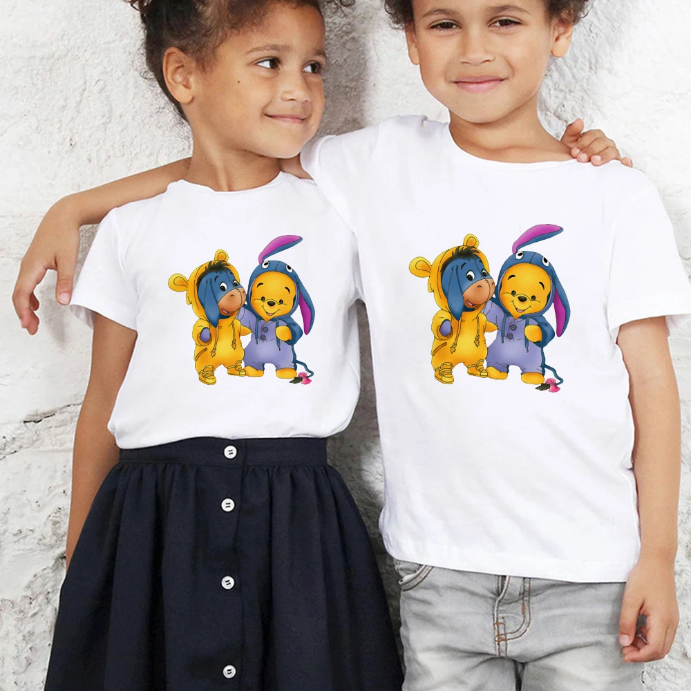 Ropa de dormir de Winnie the Pooh Donkey Eeyore, pijamas estampados, camiseta de verano para niños y niñas