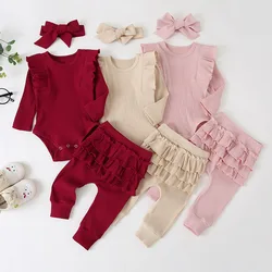 Tenue à Volants pour Bébé, pour Nouveau Né de 0 à 24 Mois, Haut, Legging, Pantalon, Ensemble de Vêtements, à Manches Longues, pour Automne et Hiver 