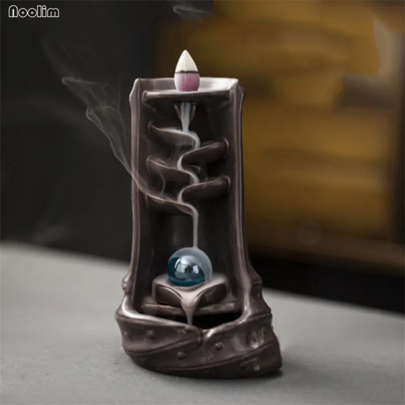 Ceramic Waterfall Backflow Incense Burner Aromatherapy Censer With Crystal Ball Home Decor Zen