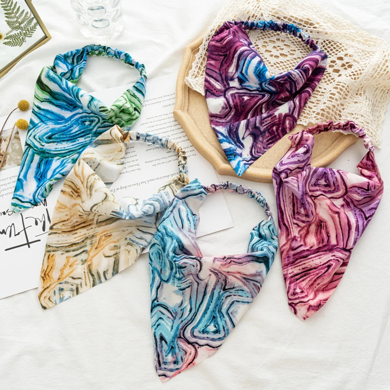 

Tie-dyed Scrunchies Elastic Cloth Fabric Polyester Hairbands Triangle Bandanas Hair Scarf Wash Face Makeup Turban Head Wrap