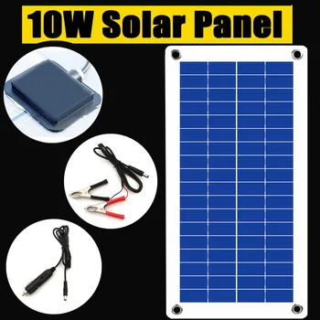 

18V 10W Solar Panel Kit Cable Alligator Clip Charger for Phone Car 12V Battery Solar Cell Board Emergency Crocodile Clips