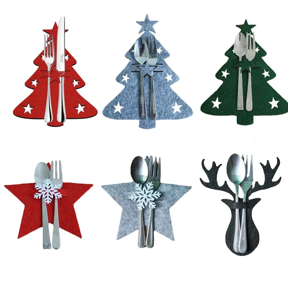 4pcs Christmas Pocket Fork Knife Cutlery Holder Xmas Tree Cutlery Bag Christmas Ornament Decora