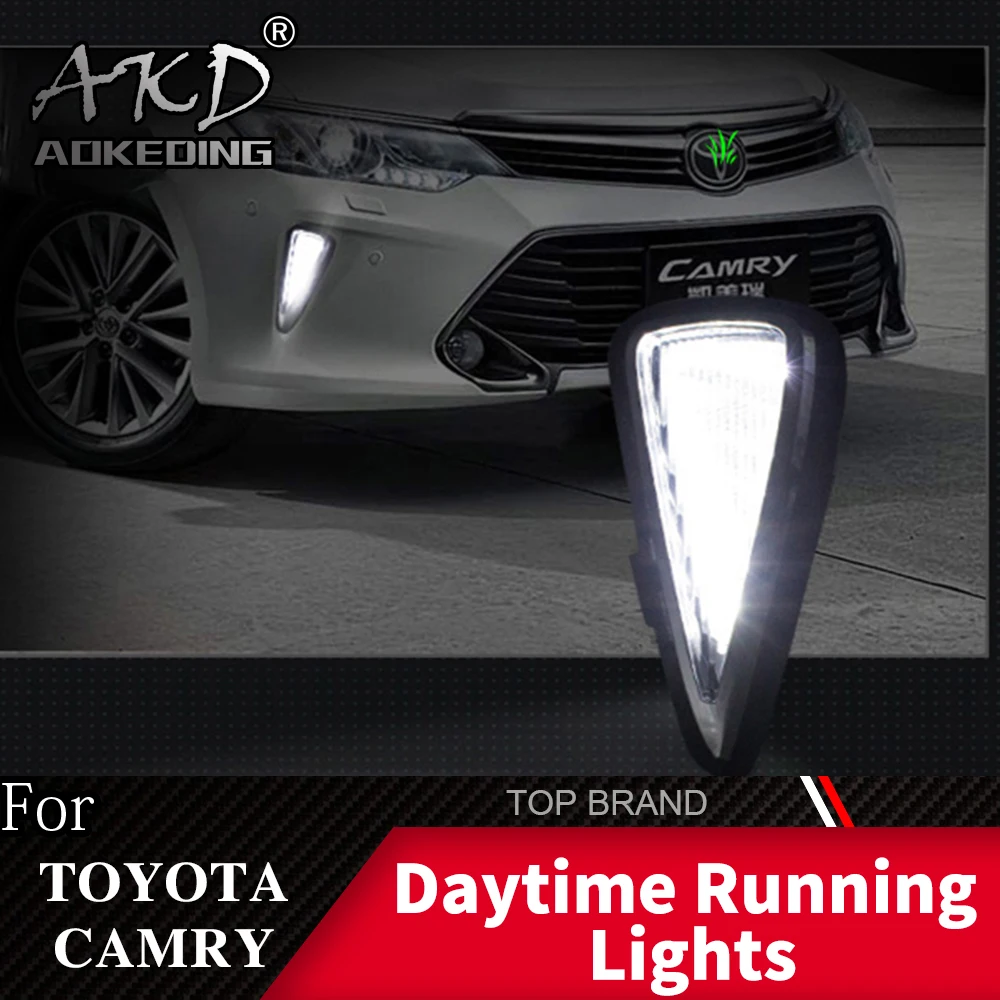 

With Dimming Functions Relay And Turn Blue At Night For Toyota Camry 2015 2016 LED AKD Daytime Running Light Fog Lamp Cover DRL