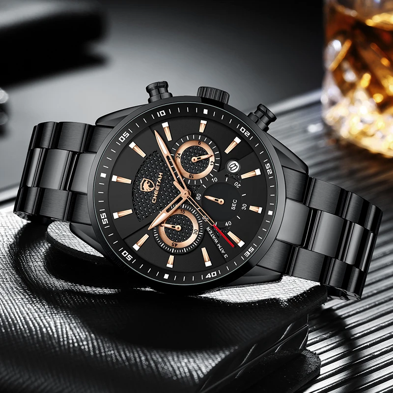 CHEETAH New Watch Top Brand Casual Sport Chronograph Men's Watches Stainless Steel Wristwatch Big Dial Waterproof Quartz Clock 4