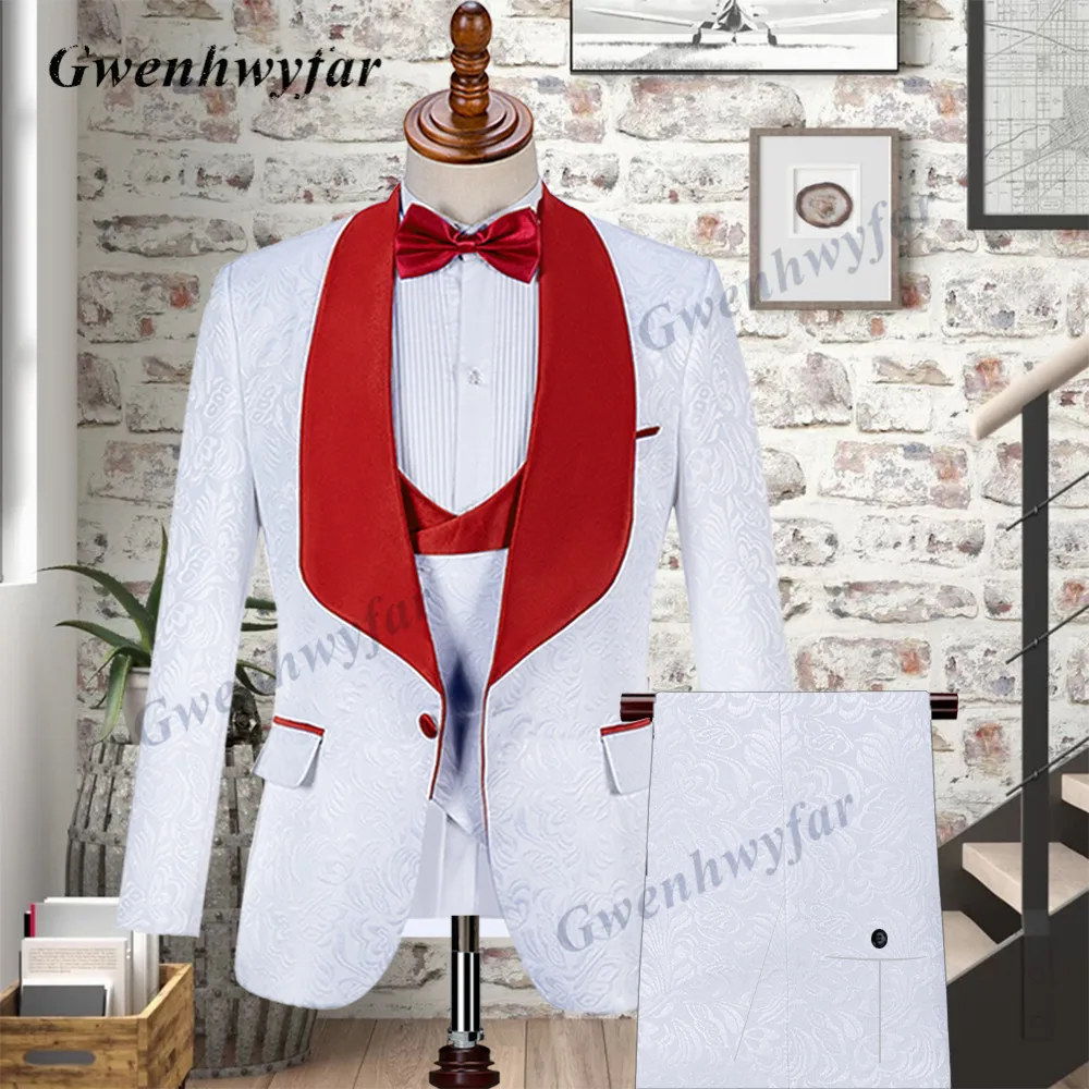 Men Gwenhwyfar Prom Suits Orange Shawl Lapel Slim Fit Wedding Suit Tuxedos Three Pieces Blazers Jacket Vest Pants