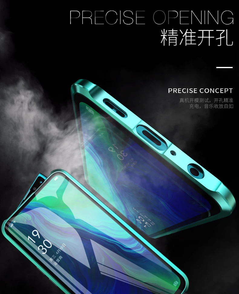 Роскошный чехол для Oppo Reno Z Reno 10x zoom чехол полностью защищающий телефон магнит назад и экран из закаленного стекла и алюминия металлический чехол