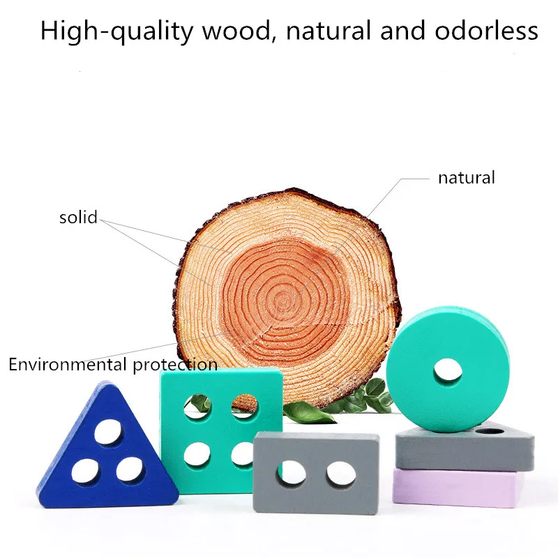 Wooden Toys Wooden Blocks Building Blocks Educational Toys for Children Baby Shape Color Recognition Sorting Stacking