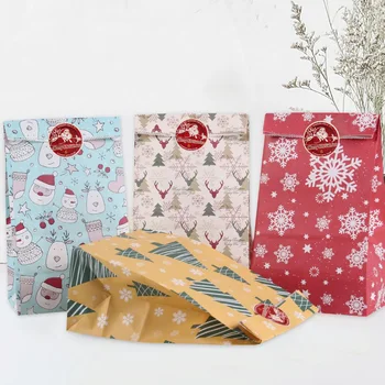 

Christmas Gift Bag Candy Box Kraft Paper Bag Popcorn Box Goodie Bags Printed Paper Treat Bags Wedding Birthday Xmas Party