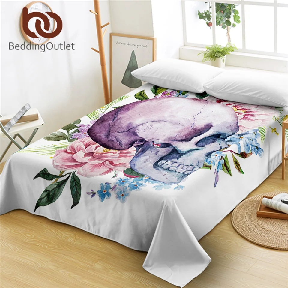 BeddingOutlet постельное белье с цветами и листьями черепом Готическая модная плоская