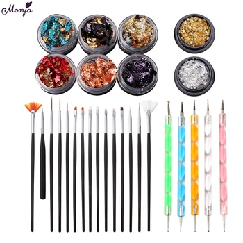 

Monja Nail Art Kit Beads Rhinestones Dotting Picking Painting Pen Brush Gold Silver Sequins Nail Sticker Foils Manicure Set