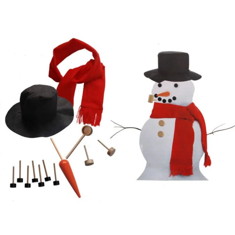 

Christmas Winter Snowman Building Tool Kit Wooden Nose Scarf Hat Set for Family Kid Children Snowman Making Tool Christmas Decor