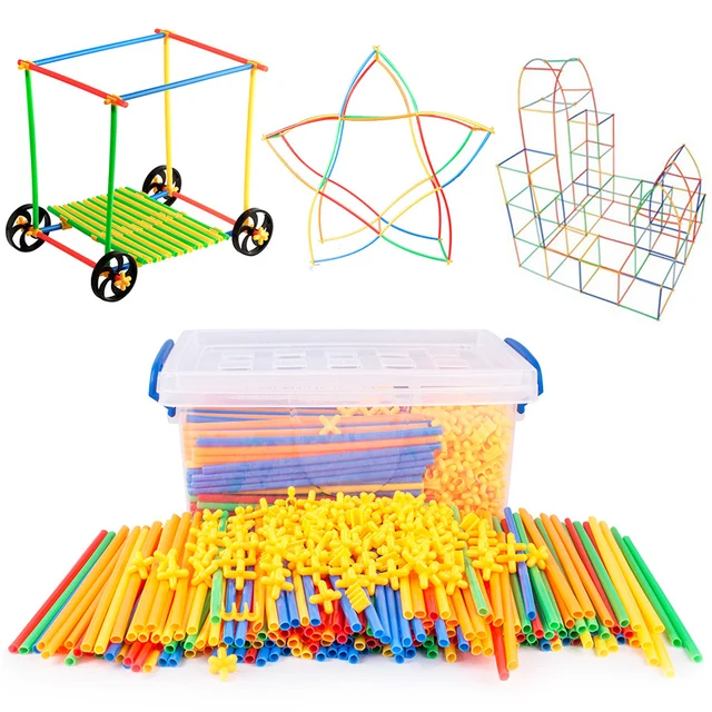 100-700pcs 4D Straw Building Blocks Plastic Stitching Inserted Pipeline Blocks DIY Modeling Construction Toys for Children 2