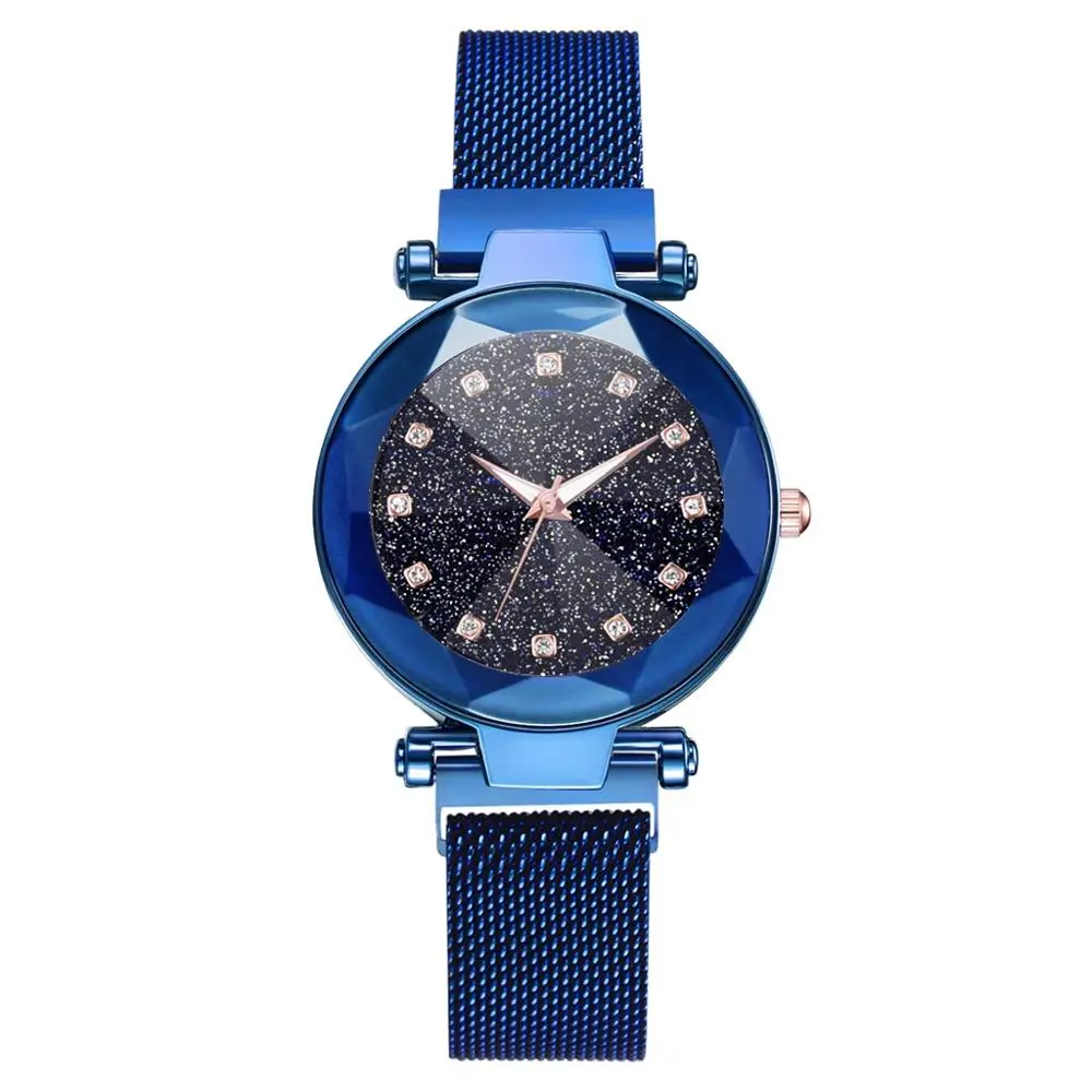 Синий Reloj mujer, женские часы, звездное небо, часы с бриллиантами, кварцевые роскошные женские часы, наручные часы для женщин, Relogio Feminino - Цвет: Синий