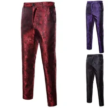 Calças casuais masculinas slim, calças da moda para homens, preto, vinho, vermelho, roxo, vestido de noivo, traje de palco, singer, vestido de noite